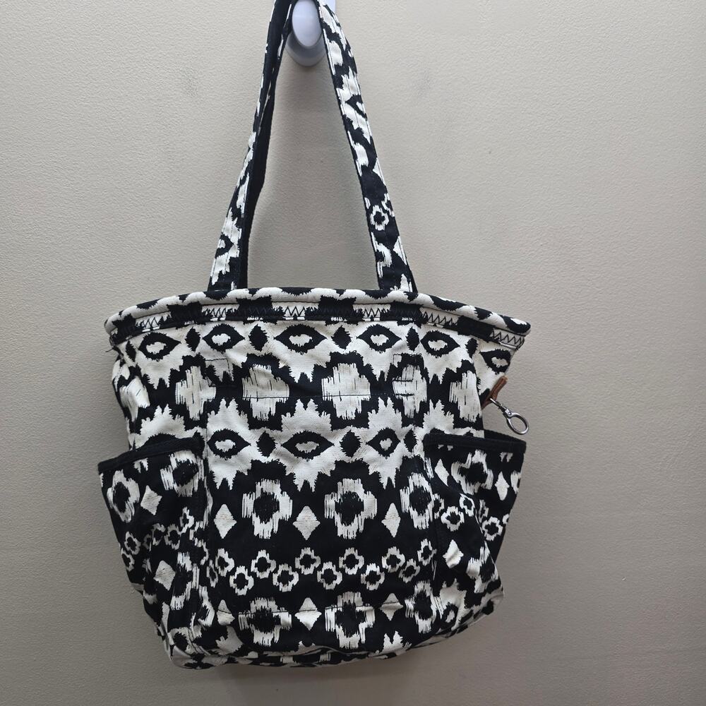 Thirty-One Retro Metro Aztec Print Canvas Tote Bag Bohemian Boho White Black - Picture 2 of 14